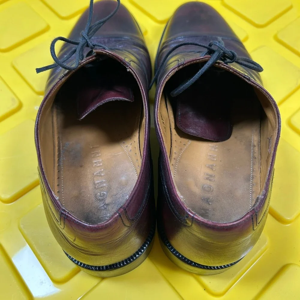 Magnanni Oxford Shoes 9 D Burgundy Pebbled Leather Cap Toe 5509 Made in Spain